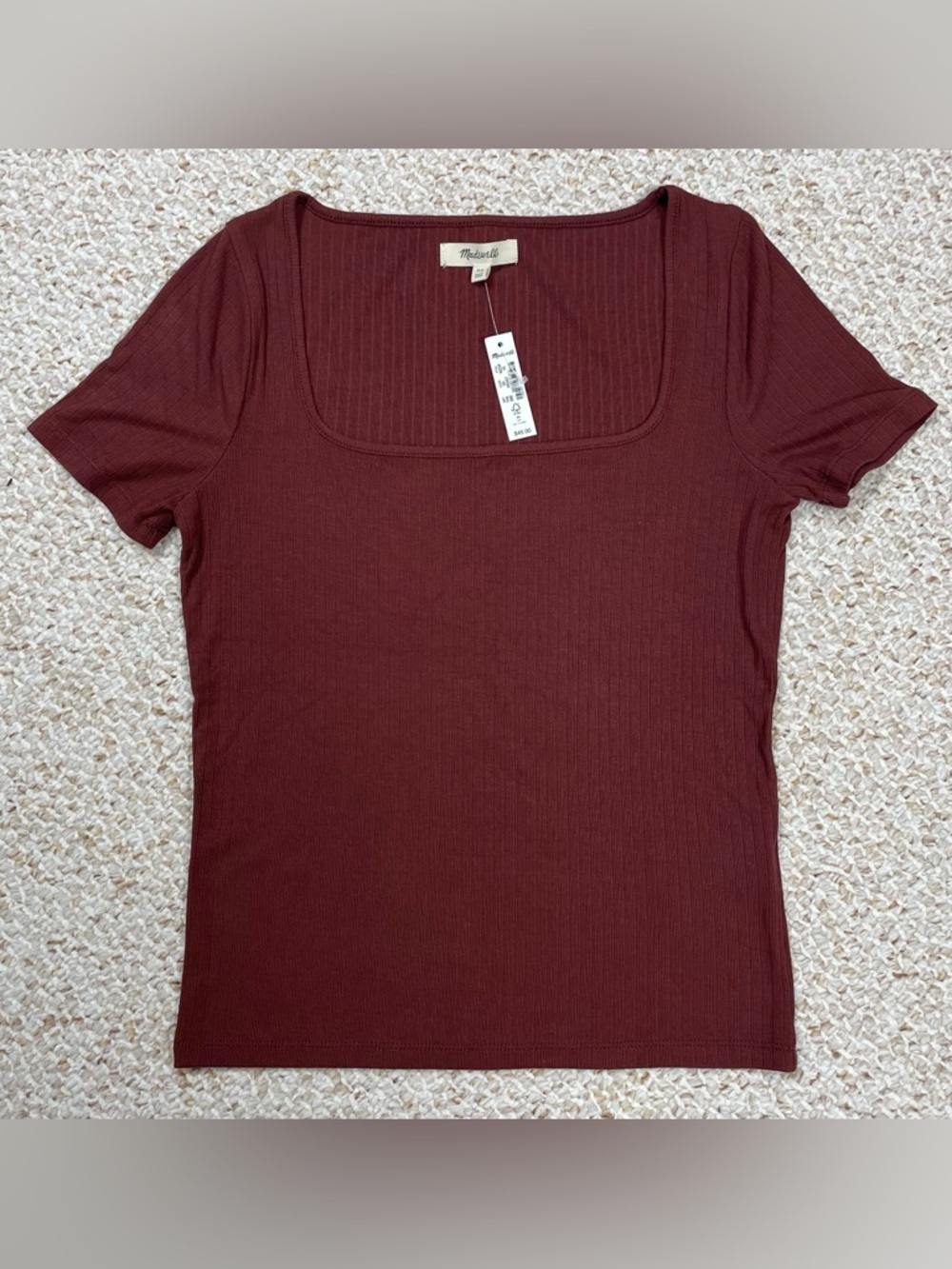 MADEWELL Square Neck Ribbed Tee in Burgundy
